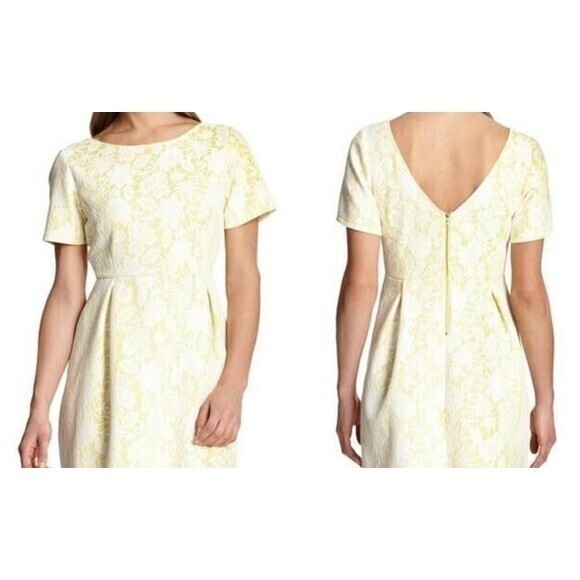 Robert Rodriguez  Lace  Overlay Sheath Yellow White  Dress Size Large - Picture 1 of 5